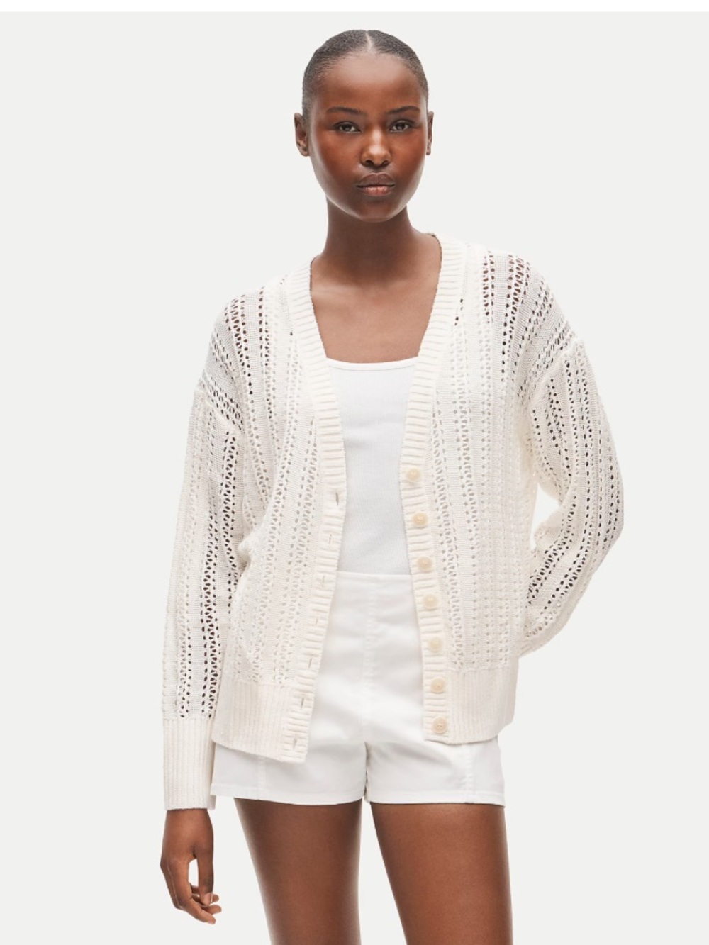 J. Crew Pointelle V-Neck Cardigan - Ivory